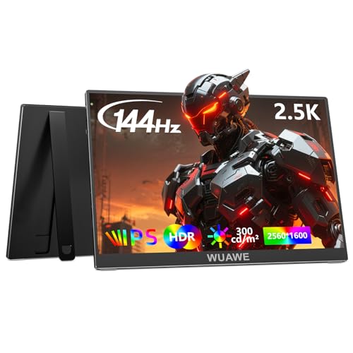 WUAWE Portable Monitor 16" 16:10 IPS Travel Monitor for Laptop, 100% sRGB Control USB-C HDMI,HDR Freesync Display, Plug&Play for Phone PS5 Switch (2.5K|144HZ, Black, 16inch)