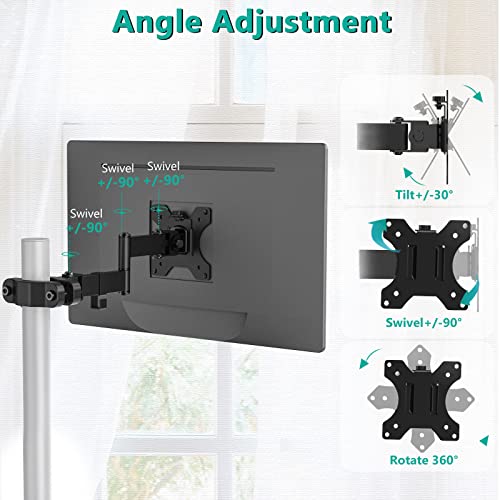 WALI Single Monitor Arm Mount for 17 to 32" Monitors, Full Motion Steel Monitor Pole Mount Bracket with Removable VESA Plate 75mm and 100mm, Vesa Mount for Outdoor, Gazebo, RVs (011ARM), Black - size: Up to 17.6