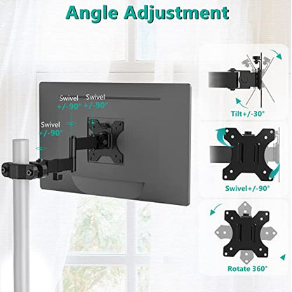 WALI Single Monitor Arm Mount for 17 to 32" Monitors, Full Motion Steel Monitor Pole Mount Bracket with Removable VESA Plate 75mm and 100mm, Vesa Mount for Outdoor, Gazebo, RVs (011ARM), Black - size: Up to 17.6