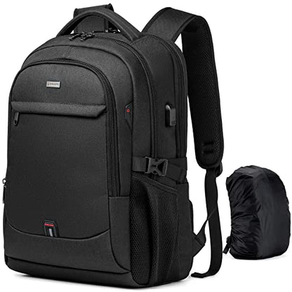 17 Inch Laptop Backpack for Travel with Backpack Rain Cover College Backpack for Men Laptop Bag with USB Charging Port,Black - color: Black With Rain Cover