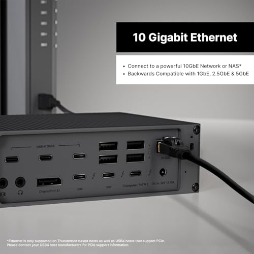 CalDigit TS5 PLUS - Thunderbolt 5 Dock - 20 Port, 10Gb Ethernet, 140W dedicated host Charging, TBT-5 x 3, USB 10Gb/s x10, Dual USB Controllers, Up to Two 8K 60Hz Displays, 1.0m Braided Cable, 330W PSU - style: TS5 Plus