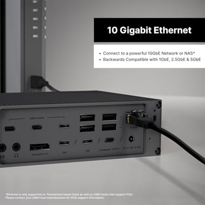 CalDigit TS5 PLUS - Thunderbolt 5 Dock - 20 Port, 10Gb Ethernet, 140W dedicated host Charging, TBT-5 x 3, USB 10Gb/s x10, Dual USB Controllers, Up to Two 8K 60Hz Displays, 1.0m Braided Cable, 330W PSU - style: TS5 Plus