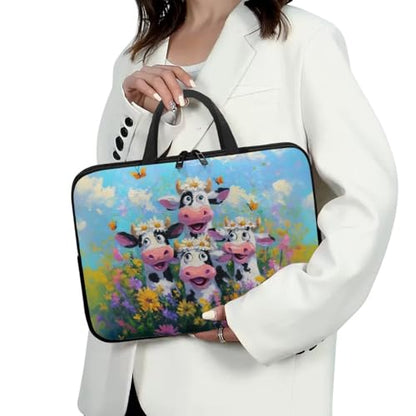 Laptop Case with Handle Laptop Sleeve Traveling Computer Bag Compatible with 10-17 inch Notebook Daisy Flower Cow Oil Painting Print Carrying Bag Briefcase, 17inch - color: Daisy Flower Cow Oil Painting, size: 17inch