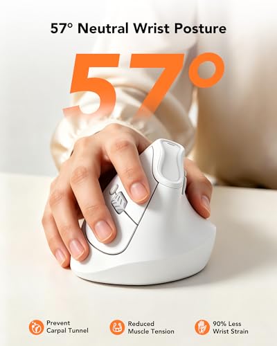 KYSONA Ergonomic Mouse Wireless, Bluetooth Vertical Mouse, 5-Level Adjustable DPI, 2.4G Silent Switch Mice for Windows, MacOS, IPadOS, Laptop, PC, White - color: White