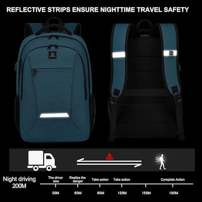 CAFELE Laptop Backpack, 17.3 Inch, Water-Repellent, USB Charging Port, for Business Travel School (Lake blue, 17.3 inches) - color: Lake Blue