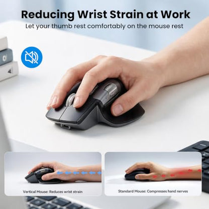 TECKNET Wireless Mouse, Ergonomic Bluetooth Mouse (BT 5.3/5.0 & 2.4G & Wired), Rechargeable Mouse with Ultra-Fast Scrolling, Side Scroll, 6-Level DPI, Quiet Clicks, Optical Mouse for Laptop Desktop