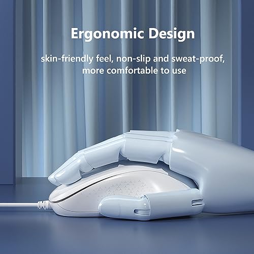 USB Silent Wired Computer Mouse with Easy Click for Office and Home, 1200DPI, Premium and Portable, Compatible with Windows PC, Laptop, Desktop, Notebook (White) - color: White