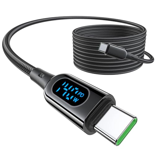 DC03 USB C to USB C Cable, 140W PD [6.6FT] Power Delivery LED Display Fast Charging Type-C Cable, Nylon Braided Charger Cord for iPhone 17/16 Pro Max, iPad Pro, MacBook Pro, Dell, Pixel - size: 6.6ft