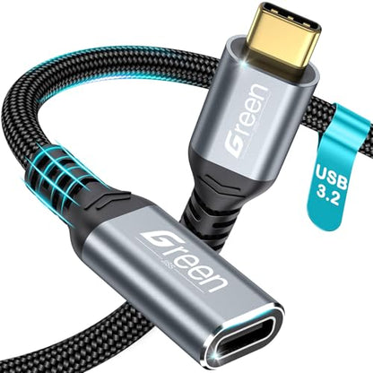 Green Jiss® USB C Extension Cable 3.3ft, 20Gbps/4K@60Hz Video, Heavy Duty USB3.2 Gen2 Extender Male to Female Full Function Ultra-High Speed Transfer USB Type C Extender 240W Fast Charging Cable - size: 3.3 FT