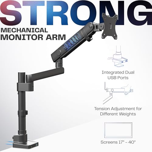VIVO Premium Aluminum Full Motion Single Monitor Desk Mount Stand with Lift Engine Arm, Pole Extension, and USB Ports, Fits Screens up to 40 inches, STAND-V101BDU - size: Single monitor, style: Extended