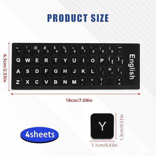 Keyboard Letter Stickers, 4 Pcs Universal English Laptop Keyboard Stickers Replacement with Matte Black Background and White Lettering for PC Computer Laptop Desktop