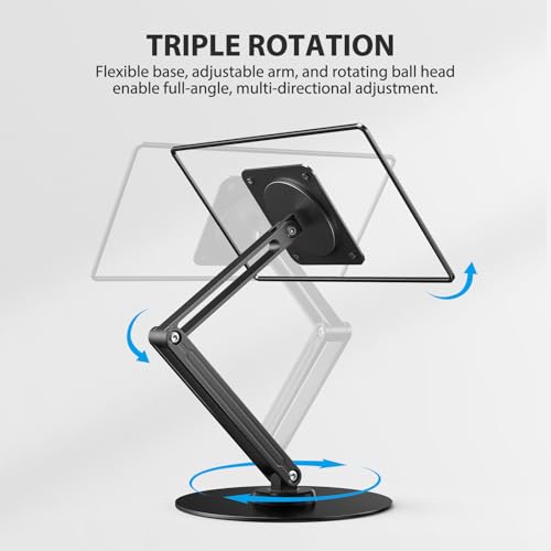 UPERFECT Portable Magnetic VESA Stand, All-Aluminum Adjustable Arm for 10–18.5″ Devices, 75×75mm VESA, Adhesive Metal Plates, 360° Swivel Base, Supports up to 4.4 lbs, Travel Desk Stand