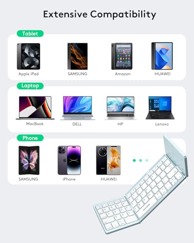 Samsers Foldable Bluetooth Keyboard with Touchpad, Ultra Slim Compact, Blue | Multi-touch Trackpad, Full Size, Phone Holder, USB-C Charging, 1 Device, for Android Windows iOS Mac OS, Mobile Productivity - color: Sky Blue, size: 1-Device