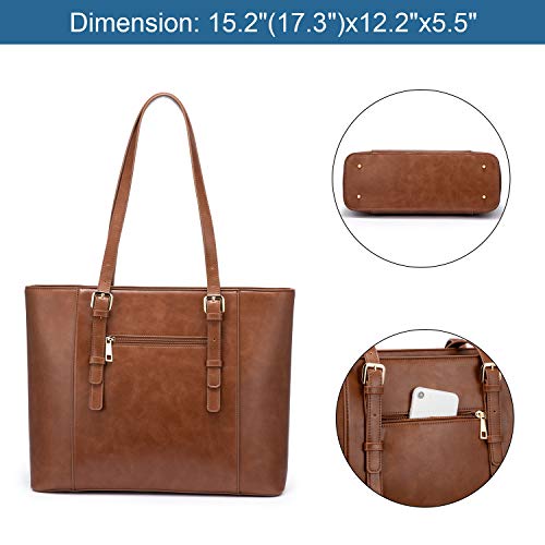 LOVEVOOK Laptop Bag for Women, Structured Leather Computer Bag, Professional Work Tote Purse, Teacher/Attorney’s Choice, Retro-Brown - color: Retro-brown