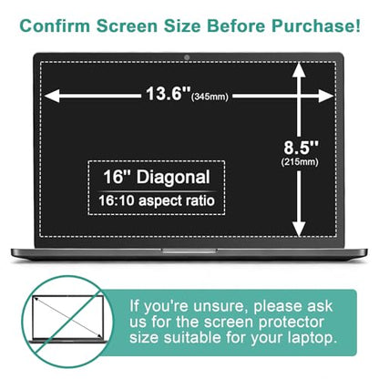 2-Pack 16 Inch 16:10 Anti Blue Light Screen Protector, Eye Protection Matte Anti Glare Film UV Blocking Protector, Fingerprint-Resistant Not for 16.1'' (16:9) Laptops - size: 16 inch 16:10 laptops