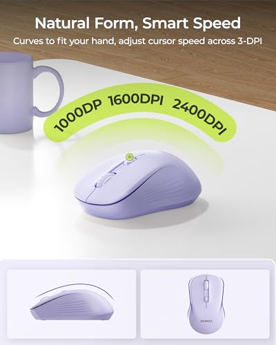seenda Wireless Bluetooth Ergonomic Keyboard Mouse Combo, Full Size, Purple | USB/Bluetooth multi-device switching, with wrist rest, number pad, and quiet operation for PC, laptop, Mac, MacBook, and iPad - color: Purple