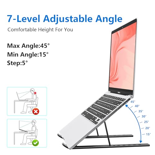 Laptop Stand for Desk, Aluminum Metal MacBook Stand, Computer Riser for Desk, Portable Foldable Adjustable Notebook Holder, Compatible with 10-15.6 Inch Laptops, iPad, Black. - color: Black