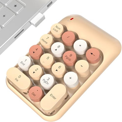 MOWUX Wireless Number Pads, Cute Colorful Numeric Keypad Numpad Portable 2.4 GHz Financial Accounting Number Keyboard Extensions, 18 Key Number Numpad for Laptop Desktop, PC (Cream) - color: Milk Tea