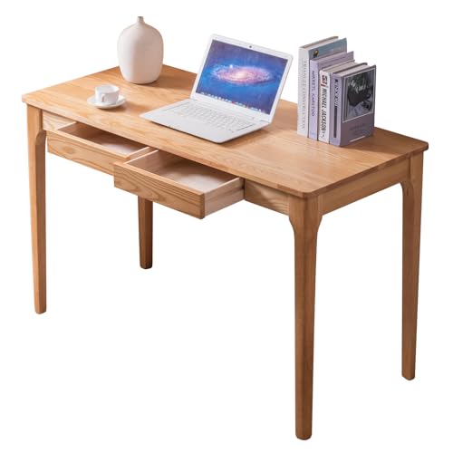 Solid Wood Desk with Drawers, Home Office Desk for Small Spaces, Gaming Work Study Desk, Student PC Desk for Bedroom, Easy to Assemble (Wood Color, 47.2 inch) - color: Wood Color, size: 47.2 inch