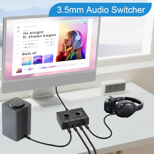 4 Way 3.5mm Stereo Audio Switch, AUX 3.5mm Audio Switch Audio Switcher Passive Speaker Headphone Manual Selector Splitter Box Audio Sharing (4/1 in -1/4 Out) - size: 4 Port