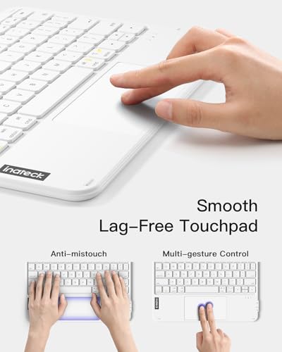 Inateck Ultra-Slim Tablet Keyboard, Trackpad, 228g, Bluetooth 5.3 | For iPad/Tablet/Windows/Laptop/PC, Stable Connection, Ultralight 228g,Portable Wireless QWERTY Keyboard, KB01105,White - color: White