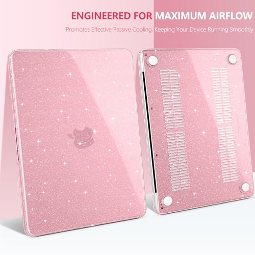 DONGKE Glitter Case for MacBook Neo 13 Inch 2026 (Model A3404 | A18 Pro Chip) | Clear Sparkly Hard Shell Cover with Screen Protector & Keyboard Cover & 2 USB-C Adapters - Bling Pink - color: Bling Pink