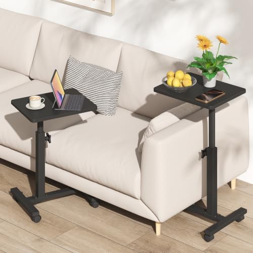 TUTOTAK C Table End Table Adjustable Height, TV Tray Table for Small Spaces | 360°Swivel casters, Slide Under Couch Side Table, Sofa Bedside Table for Living Room, Bedroom, Black TB01BK099 - color: Black