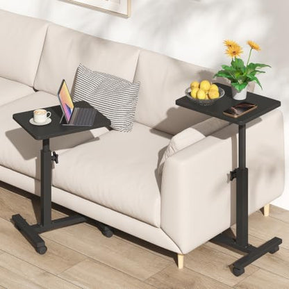 TUTOTAK C Table End Table Adjustable Height, TV Tray Table for Small Spaces | 360°Swivel casters, Slide Under Couch Side Table, Sofa Bedside Table for Living Room, Bedroom, Black TB01BK099 - color: Black