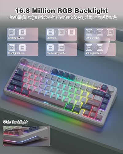 L75 75% Mechanical Keyboard, Wireless Gaming Keyboard with Multifunction Knob, Creamy Gasket Structure, Hot Swap, RGB Backlight, PBT Keycap, Custom Driver, Compact Layout for Win/Mac/PC - color: Pink & Blue
