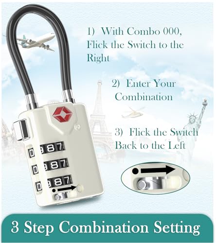 Search Alert TSA Approved Travel Combination Luggage Cable Locks for Suitcase, Gym Locker,Toolbox,Backpack 1,2,4,6 &10 pk (White 2 Pack) - color: White 2 Pack