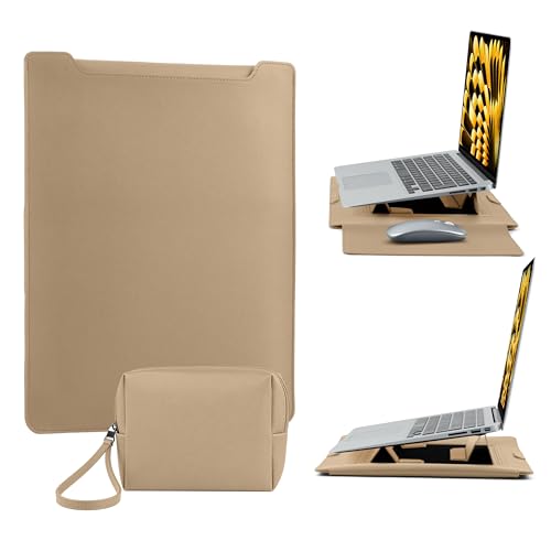 13-14 Inch Protective Laptop Sleeve Case with Stand, for MacBook Pro 14'' M5~M1, Pro/Max(2026-2021), MacBook Air 13.6'' M5-M2, (2026-2022), iPad Air/Pro Surface, PU Leather Laptop Case (13"-14" Brown) - color: Brown, size: 13-14 Inch