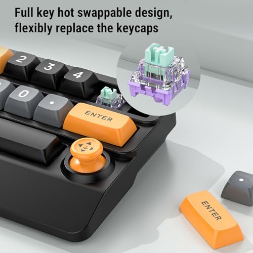 Asixxsix Number Pad, RGB 15 Keys Hot Swappable Wireless Numeric Keypad Macro Programmable Rechargeable Number Keypad with 3 Mode USB C 2.4G Bluetooth for Laptop Desktop Computer PC (Yellow Black Blue) - color: Yellow Black Blue