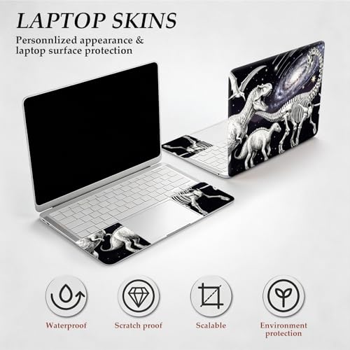 DEGDFSGR 12.1-15.6 Inch Universal Reusable Laptop Skin Sticker Decal, Waterproof Removable Protector for Notebook Cover, Scratch-Resistant Vinyl Cuttable Full Wrap Sticker, Dinosaurs in Space - color: Dinosaurs In Space
