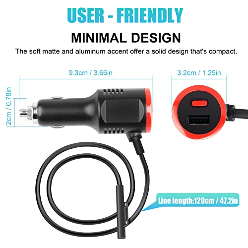 TREE.NB 41W 12V 2.58A Surface Car Charger, Power Supply for Microsoft Surface Pro 3/Pro 4/Pro 5/Pro 6, Surface Book, Surface Go, Surface Laptop with USB Charging Port(5V 2.1A) - size: 41W