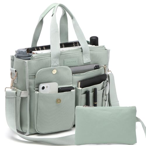 Large Canvas Tote Bag Set for Women, Work Teacher College Travel Shoulder Handbags, Crossbody Laptop Purse - color: Green, size: Medium - Fits 14" Laptop