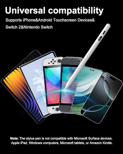 DIGIROOT Stylus Pen for iPhone, High Senstivity Universal Stylus Pen | Fast Charging, Magnetic, Stylus Pen for Touchscreen with LED Power Display, for iPhone Andriod/Tablet/Switch/Samsung Galaxy - color: White