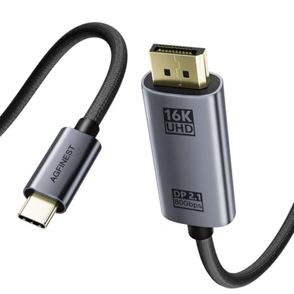 6.6 FT Nylon Braided 4K@240Hz USB-C to DisplayPort 2.1 Cable, 80Gbps UHBR20 | 16K@60Hz 8K@120Hz VRR HDR Thunderbolt 5/4 Compatible with MacBook Pro, Mac mini, RTX5090, OLED Gaming Monitor
