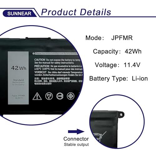 42Wh JPFMR Laptop Battery Replacement for Dell Chromebook 3100 3400 3100(2-in-1) 5488 5493 5593 P90F Series Notebook 0JPFMR 16DPH 65N6H 7T0D3 07GDY 7MT0R DN33X RDNP5 11.4V 3500mAh 3-Cell - size: 8.82*4.96*1.14 inches JPFMR