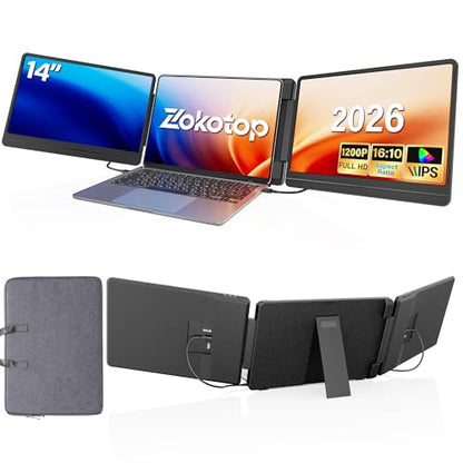 Laptop Screen Extender, 14’’FHD 1200P Triple Portable Monitor for Laptop Ultra-Slim IPS Display，HDMI/USB-C Plug and Play for 12"-16.5" Laptops Compatible with Win and MacBook for Travel /Home/Office