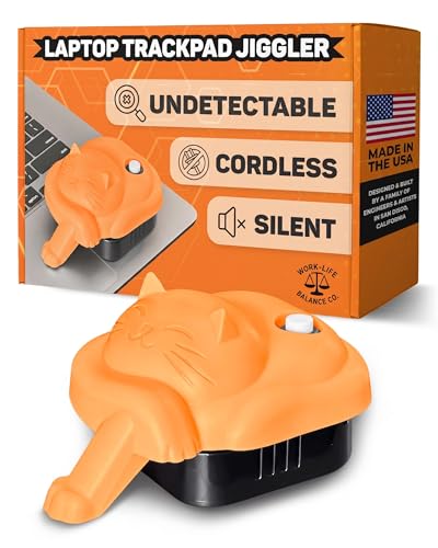 Trackpad Mouse Jiggler Device, Silent, Cordless Undetectable Mouse Mover | Doesn't Work on Dell, Cute Cat Figurine, Touchpad Jiggler Shaker, No USB, No Software, Keeps Laptop PC Screen Active, Wiggler - color: Orange Cat