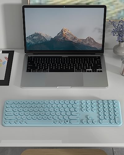 Silent Wireless Keyboard, Bluetooth/2.4G Dual-Mode (Blue) | scissor-switch, ful-size office, slim profile with round keycaps, and compatibility with Windows, Mac, and PC - color: Blue Keyboard
