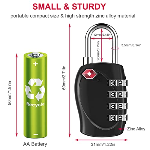 ZHEGE Suitcase Lock TSA Approved, 4 Digit Combination Luggage Lock (Black) | Resettable, for Backpack, Briefcase, Tent, Small Gym Locker Padlock - color: Black 1, size: 4 Digit Padlock