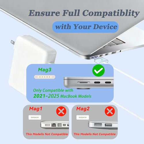 140W MacBook Pro Charger for MacBook Pro 16 14 inch MacBook Air 15 13 inch 2025 2024 2023 2022 2021 M1–M4 Type-C Fast Laptop Charger Power Adapter 6.6FT Type C to Magnetic 3 Cable LED