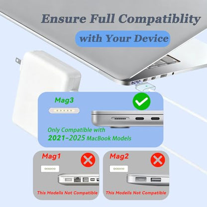 140W MacBook Pro Charger for MacBook Pro 16 14 inch MacBook Air 15 13 inch 2025 2024 2023 2022 2021 M1–M4 Type-C Fast Laptop Charger Power Adapter 6.6FT Type C to Magnetic 3 Cable LED