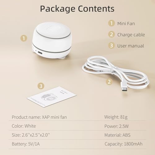 XAP Clip On Mini Fan, USB Rechargeable Portable Fan | 360° Rotatable, Silent Bladeless, 3 Speeds, Personal Cooling, Wearable
