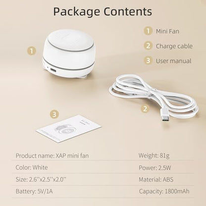 XAP Clip On Mini Fan, USB Rechargeable Portable Fan | 360° Rotatable, Silent Bladeless, 3 Speeds, Personal Cooling, Wearable