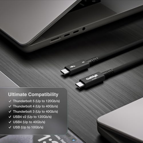 CalDigit Thunderbolt 5 Pro Braided Cable - 120Gbps 240W Power Delivery, Compatible with Thunderbolt 3, 4, USB4 Type C, MacBook Pro, iMac, iPhone 17 Max, Black (0.5m/1.64ft/19.685")