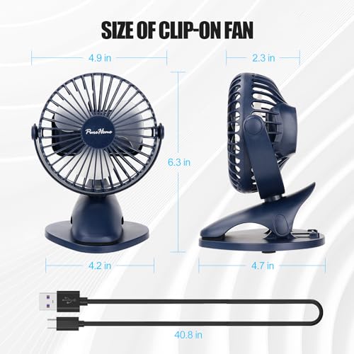 Portable Clip Fan Battery Operated,3 Speeds USB Rechargeable Mini Table Fan with Strong Airflow,360°Rotation Ultra Quiet Personal Desk Fan for Home Office Bedroom Dorm Stroller Camping - DeepBlue - color: DeepBlue