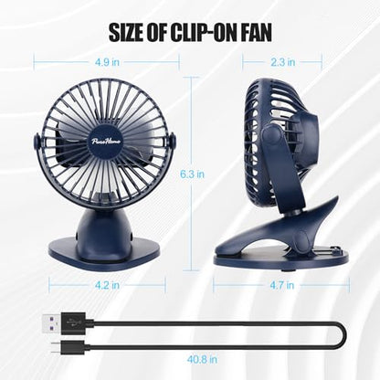 Portable Clip Fan Battery Operated,3 Speeds USB Rechargeable Mini Table Fan with Strong Airflow,360°Rotation Ultra Quiet Personal Desk Fan for Home Office Bedroom Dorm Stroller Camping - DeepBlue - color: DeepBlue