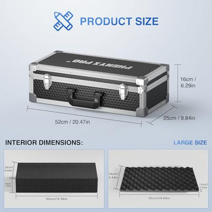 Phenyx Pro Large Carrying Case with Customizable Pre-Diced Foam PCSE-L | Aluminum Alloy Frame, Large Gear Storage, Quad-Channel Wireless Mic Systems, Camera Gear Transport - size: Large (20.3×10×5.9 Inch)